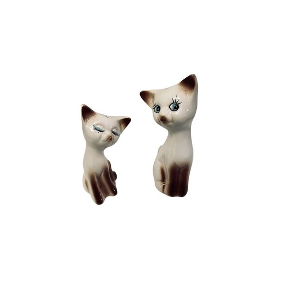 Vintage Taiwan Siamese Cat Salt and Pepper Shakers Tilted Heads 3" 50's/60's - Picture 1 of 8